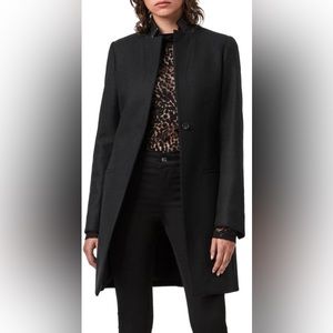AllSaints Wool Blend Coat with Suede Collar (Leni)